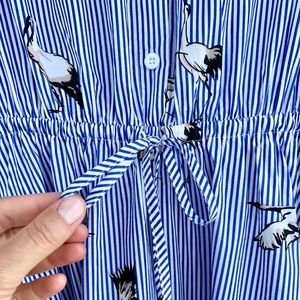 Cotton Striped Shirtdress, Crane Birds Motif
